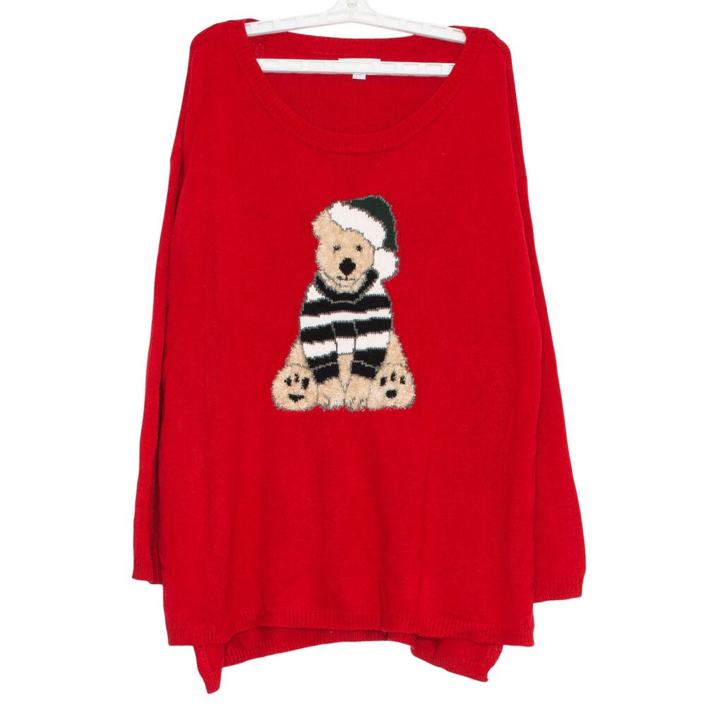 NY&C Sweater Bear Christmas Festive Holiday Novelty Cottage Retro Cozy Red Large - Picture 1 of 8